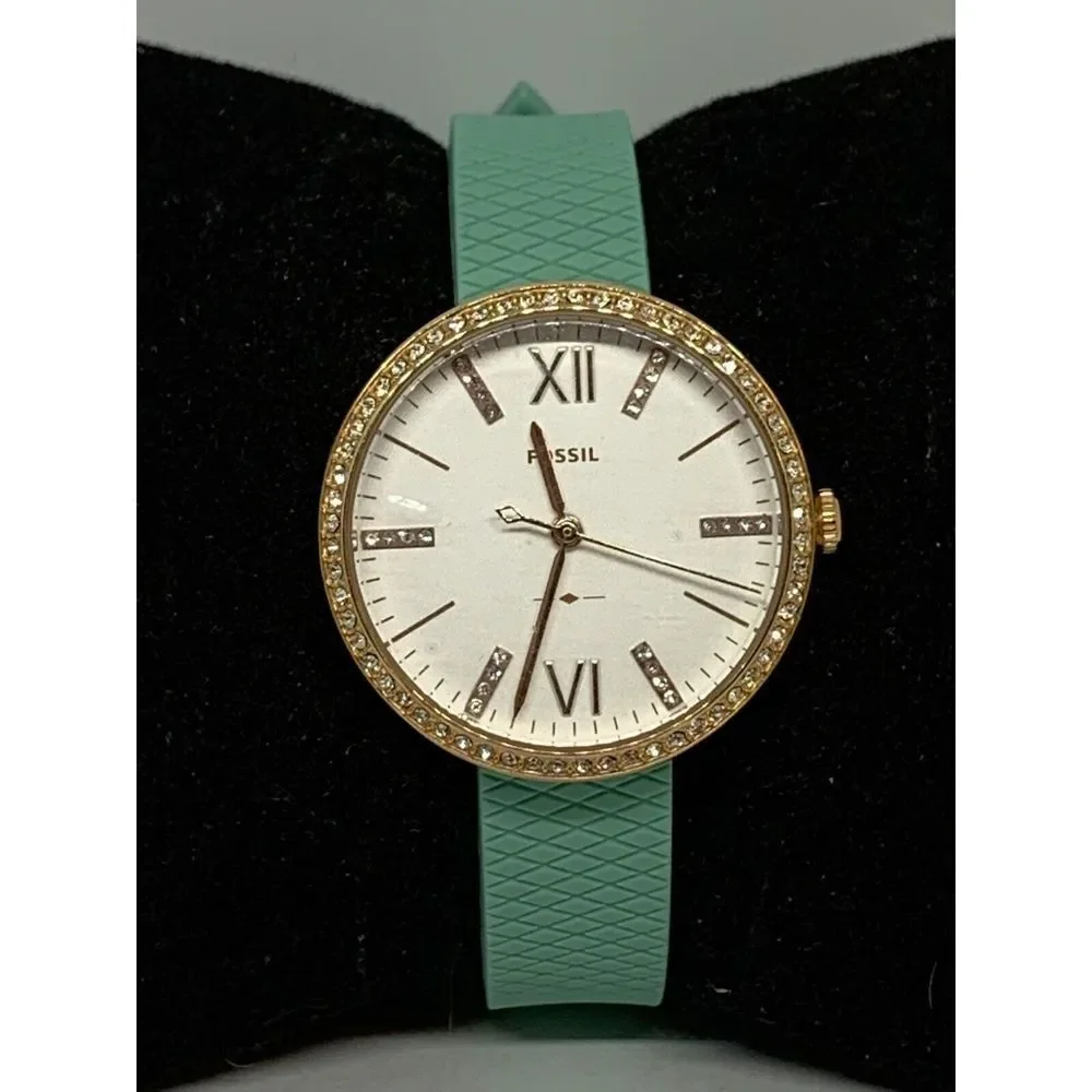 Fossil ES4403 Women's Green Silicone Analog Silver Dial Quartz Wrist Watch LW14